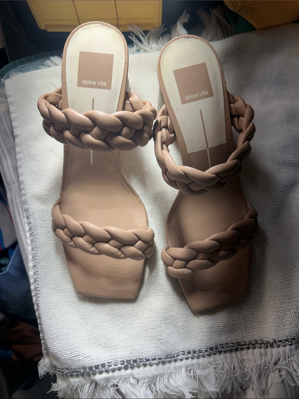 Dolce Vita Nude Braided Double-Strap Heeled Slides